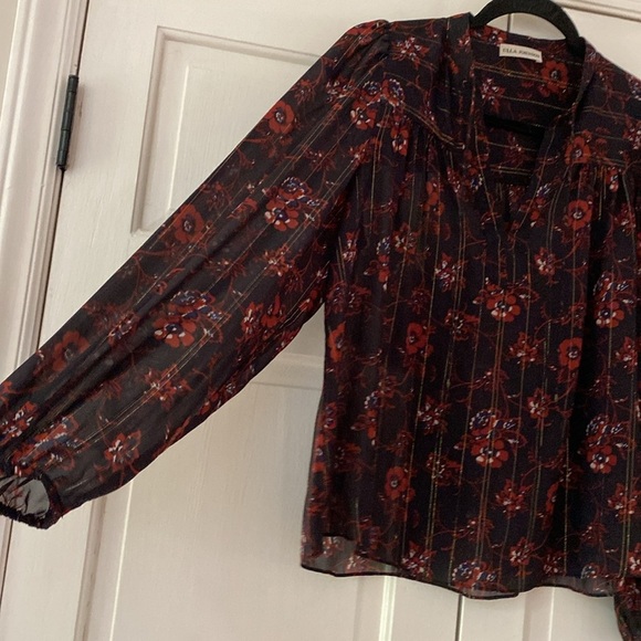 Ulla Johnson Constance Floral Blouse Silk‎ Metallic Gold Crepe Top Size 0 Noir - Picture 6 of 11